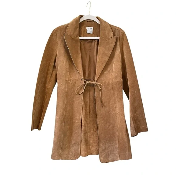 Vintage Wet Seal Leather Suede Penny Lane Style Duster Jacket Tie Closure - Picture 9 of 15